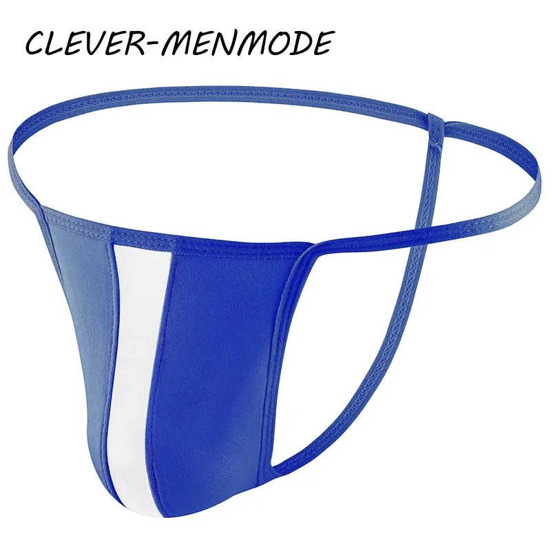 CLEVER-MENMODE Men\'s Sexy Mini Striped Thong Middle Sheer T Back Underwear Ultra-Thin Buttocks Sheer Panties G-String Mankini