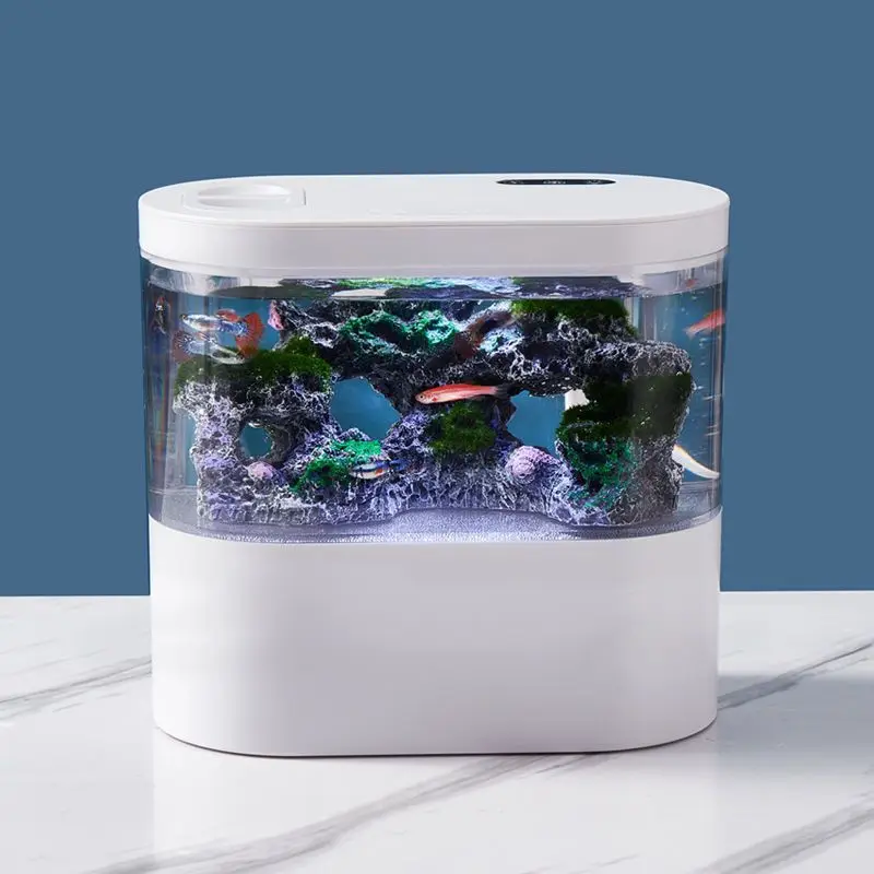 USBミニデスクトップ水槽 内蔵ウォーターポンプ/LEDライト/フィルター 自己循環式金魚水槽