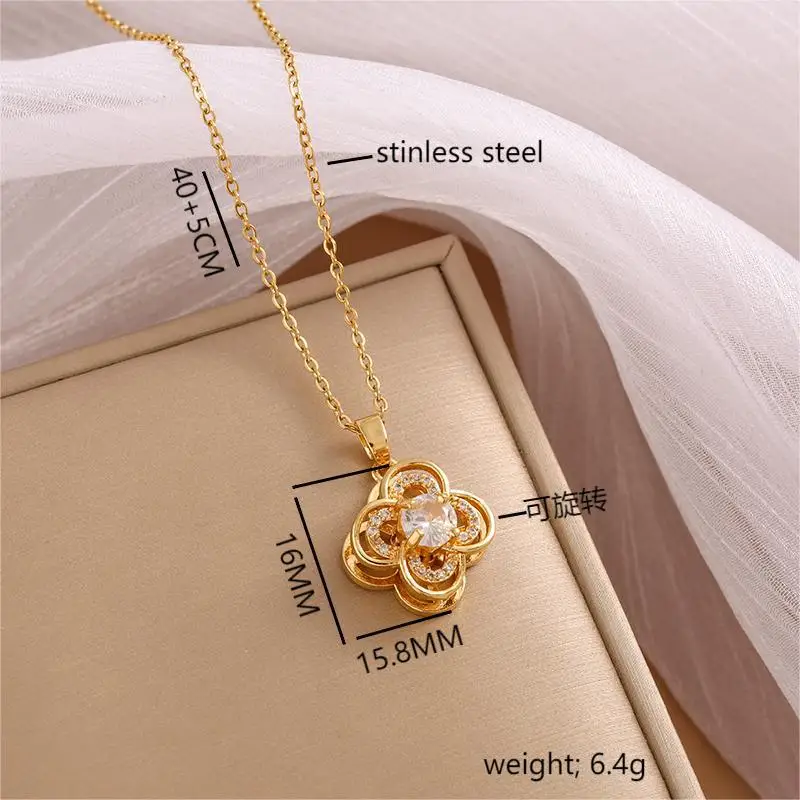 

Модное ожерелье для одежды, ретро-колье, новое вращающееся четырехлистное цветочное студенческое летнее большое цветочное ожерелье с подвеской