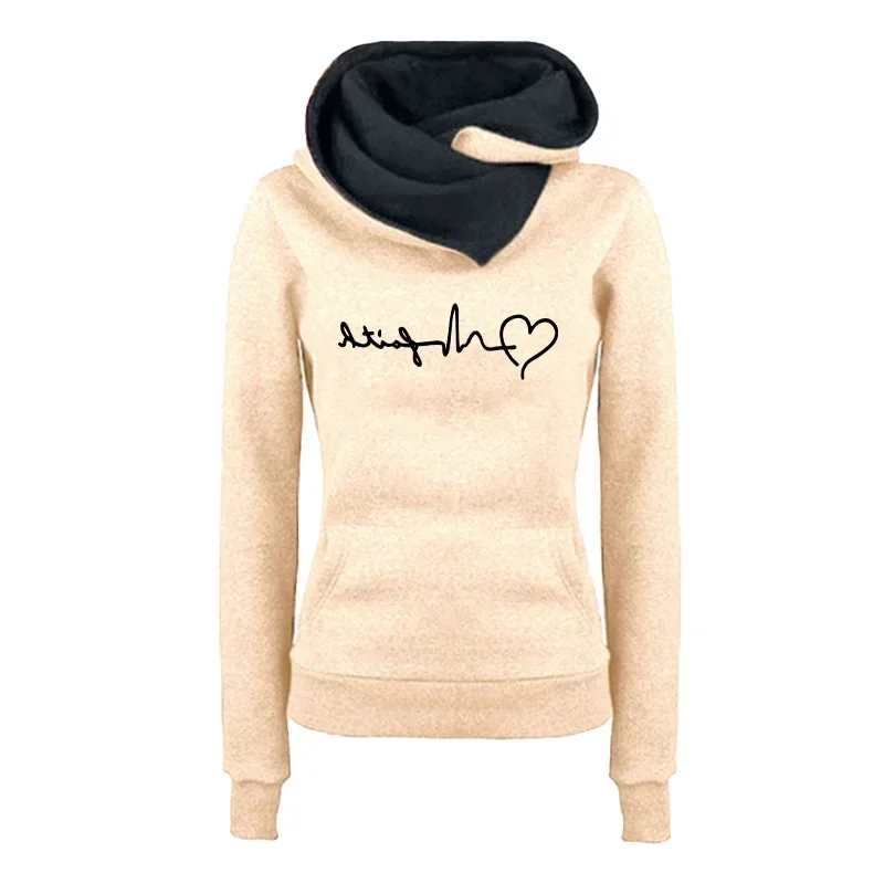 Quality Fashion Outdoors Autumn Winter Sports Women's Sweatshirts Versatile Hoodies Print Double Collar Pullovers Daily Clothing