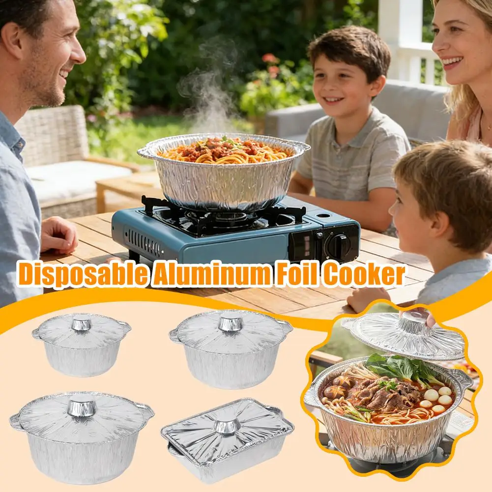

10PCS Disposable Aluminum Foil Cooker Pots with Lids, Thick Heat Resistant Round Foil Pans, Portable Food Containers for Camping