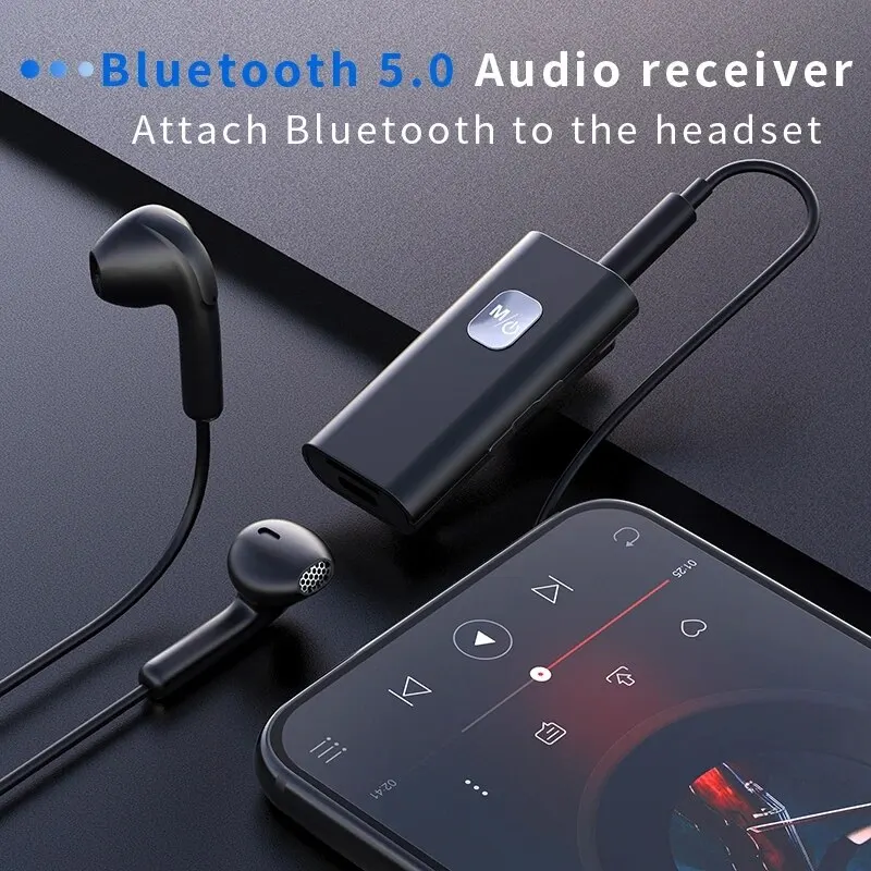 Bluetooth 5.0 Receiver Adapter Wireless Audio Adapter 3.5mm AV/AUX Jack For Car PC Headphone Reciever Handsfree Support TF Card