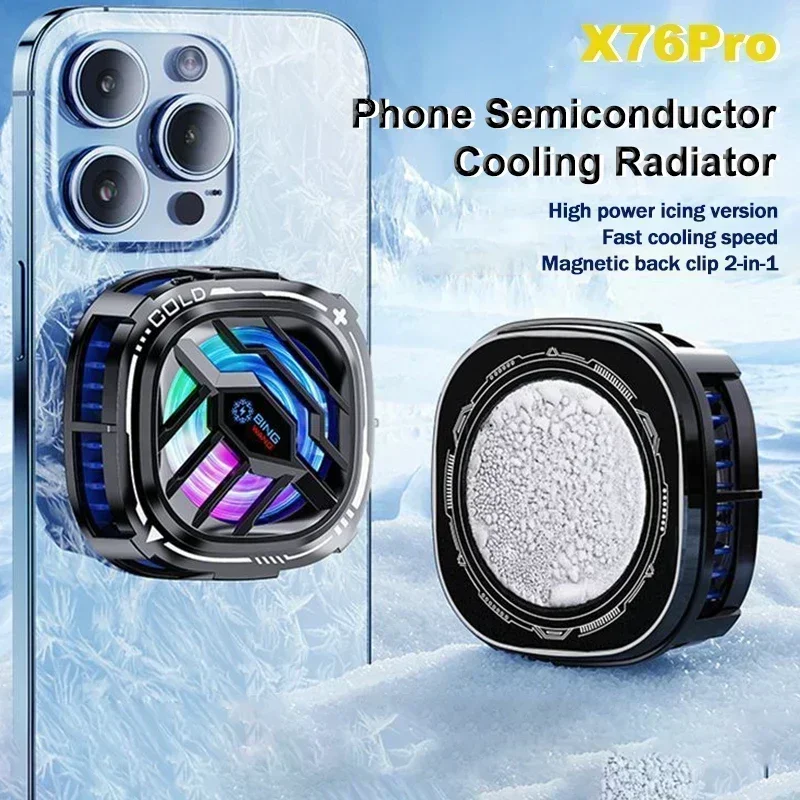 X76Pro Mobile Phone Cooler Semiconductor Cooling Fan Radiator Frozen Magnetic Back Clip 2 IN 1 Heat Sink for IOS Android PUBG