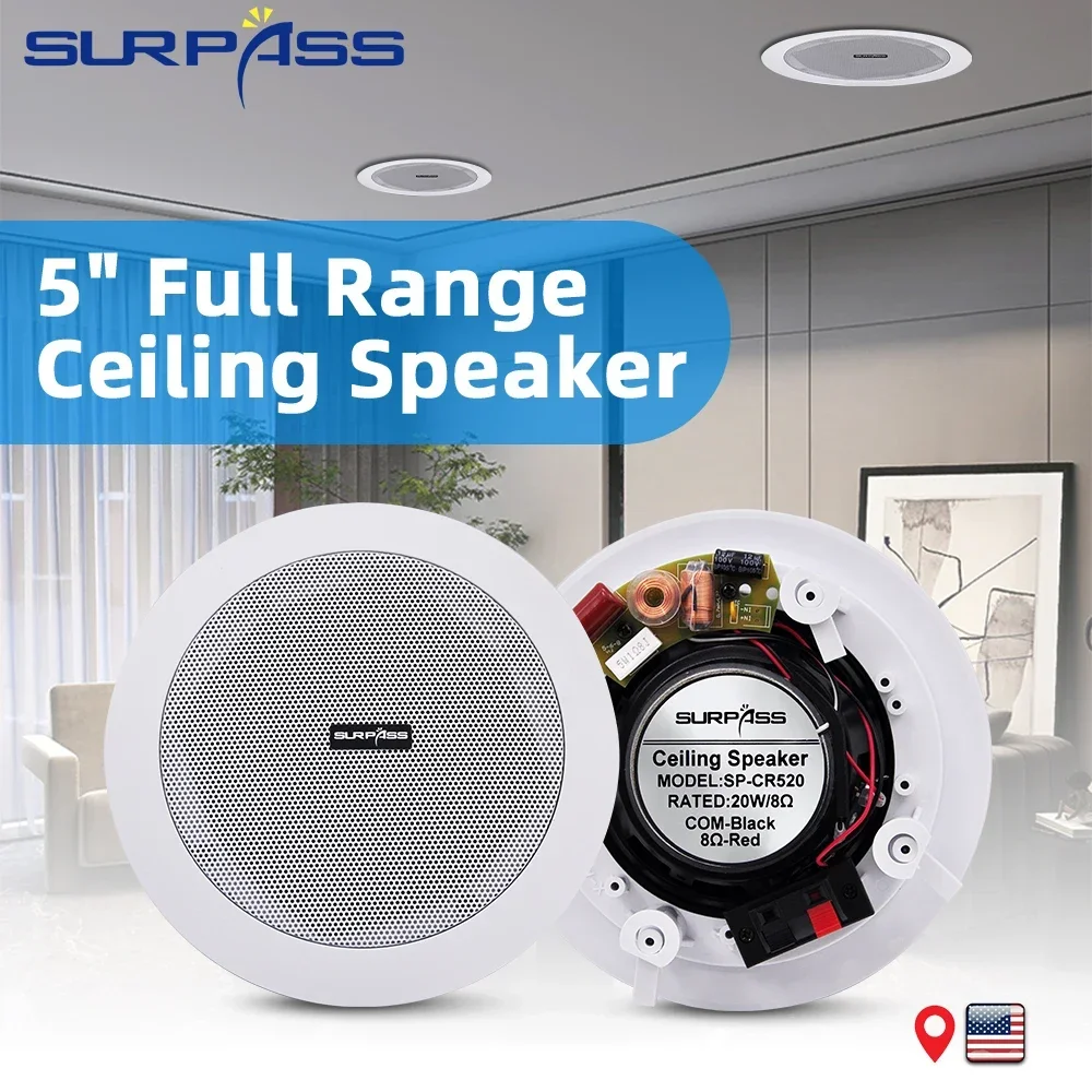 20W PA System 5inch Passive Ceiling Mounted Speaker Home Theater in-ceiling Speaker System Audio Loudspeaker for Bathroom Indoor