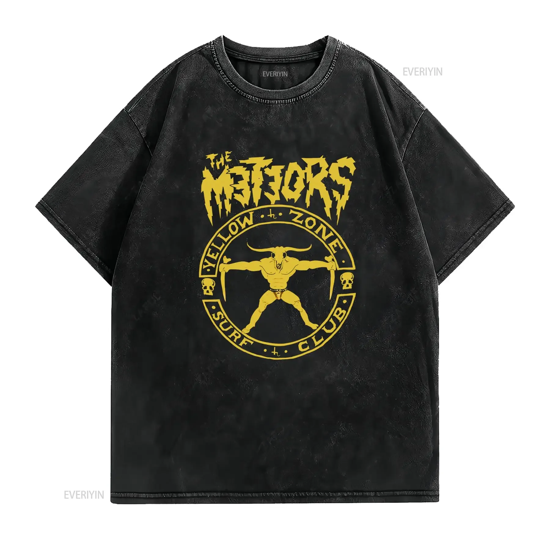 Rare The Meteors Surf Club T Shirt Black Vintage Punk with Yellow Retro Design Matters Text Psychobilly Horrorclub vintage