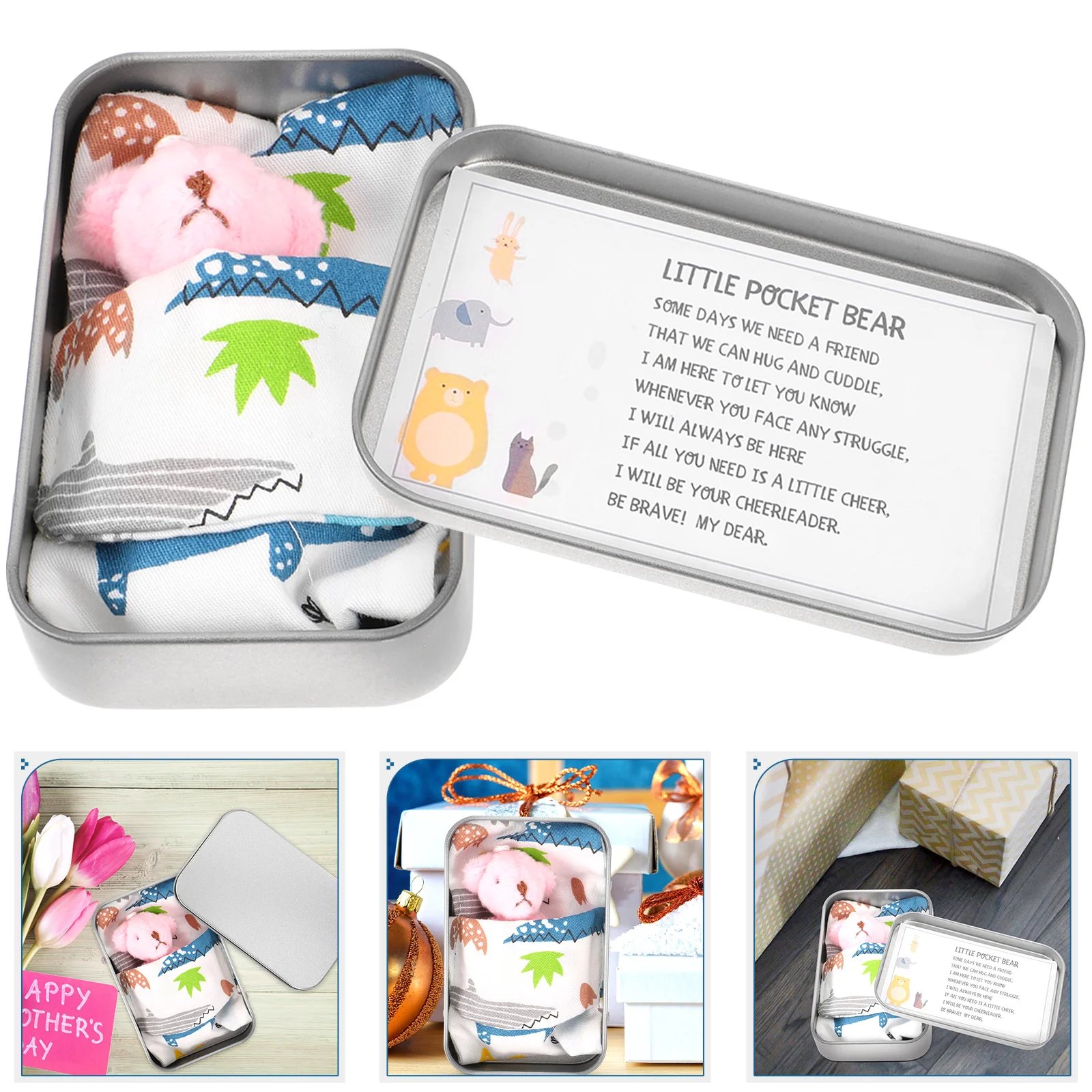 Mini regalo de peluche en caja de hojalata, juguetes de peluche para niñas, muñecas pequeñas, oso de dibujos animados, oso de bolsillo, delicioso