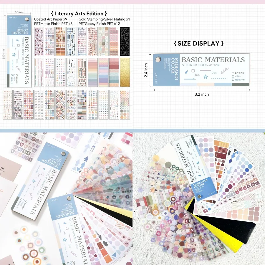 

Cute Sticker Book with 30 Sheets of Glitter Aesthetic Decorative Stickers for Scrapbooking Stars and Hearts Design Self-Adhesiv