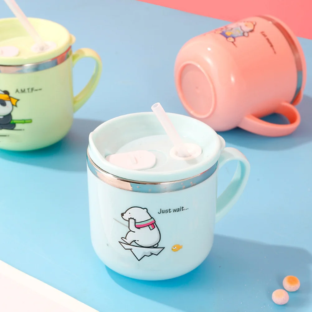

Sturdy Stainless Steel Kids Milk Cup with Straw Heat Insulation Unbreakable Toddler Water Cup for School Home Outdoor Use