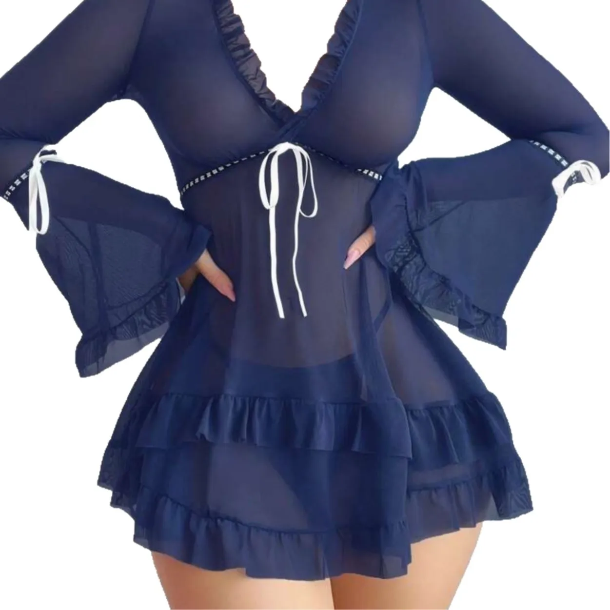 Sexy Lingerie, See-through Temptation, Passionate Uniform, Mesh Suspender Short Skirt For Women Hot Sexy Women Mini Dress PF0J
