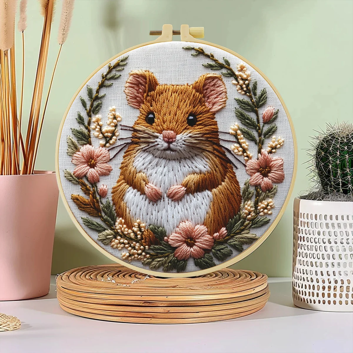 1 Stück 20X20CM/15X15CM 7,87/6,3 Zoll Ein Niedliches Kleines Eichhörnchen Taschen-Stickerei-Starter-Kit DIY-Set für Anfänger zum Basteln und Malen – Detail 1