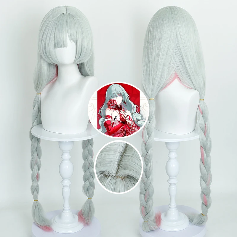 Anime Wuthering Waves Phrolova Cosplay Wigs Headwear 110cm Long Simulation Scalp Thick Mixed Puffy Silk Long Hair Wigs