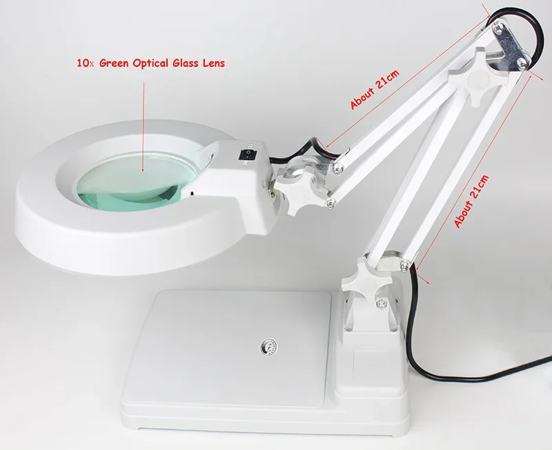 10X 220V Table Top Stand Optical Glass Lighted Repairing Magnifying Glass Lamp Folding PCB Precision Part Inspection Magnifier