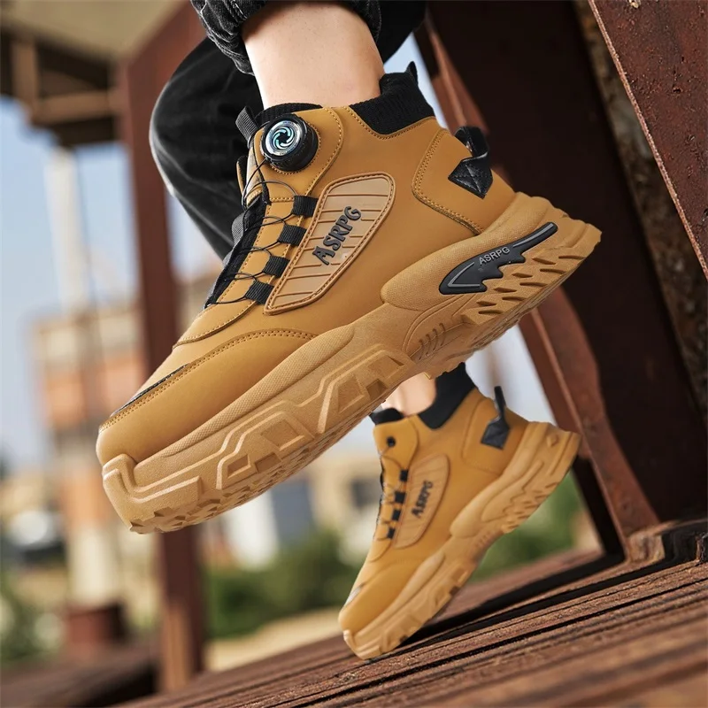 الخريف منصة الرجال دراجة نارية أحذية حجم كبير 46 موضة الروتاري مشبك السلامة أحذية العمل للرجال الجلود السائق الأحذية رجل