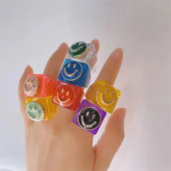 New Oleoresin Yellow Smiley Ring Woman Colorful Rings And Versatile Accessories