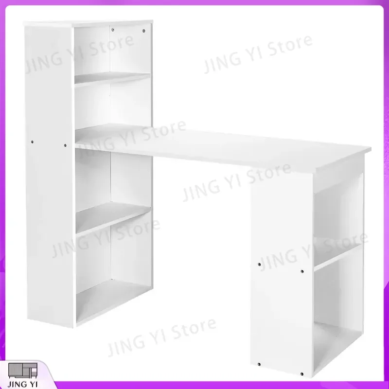 Computer Desk Wooden Laptop Table Writing Workstation with 6-Tier Storage Shelves Office