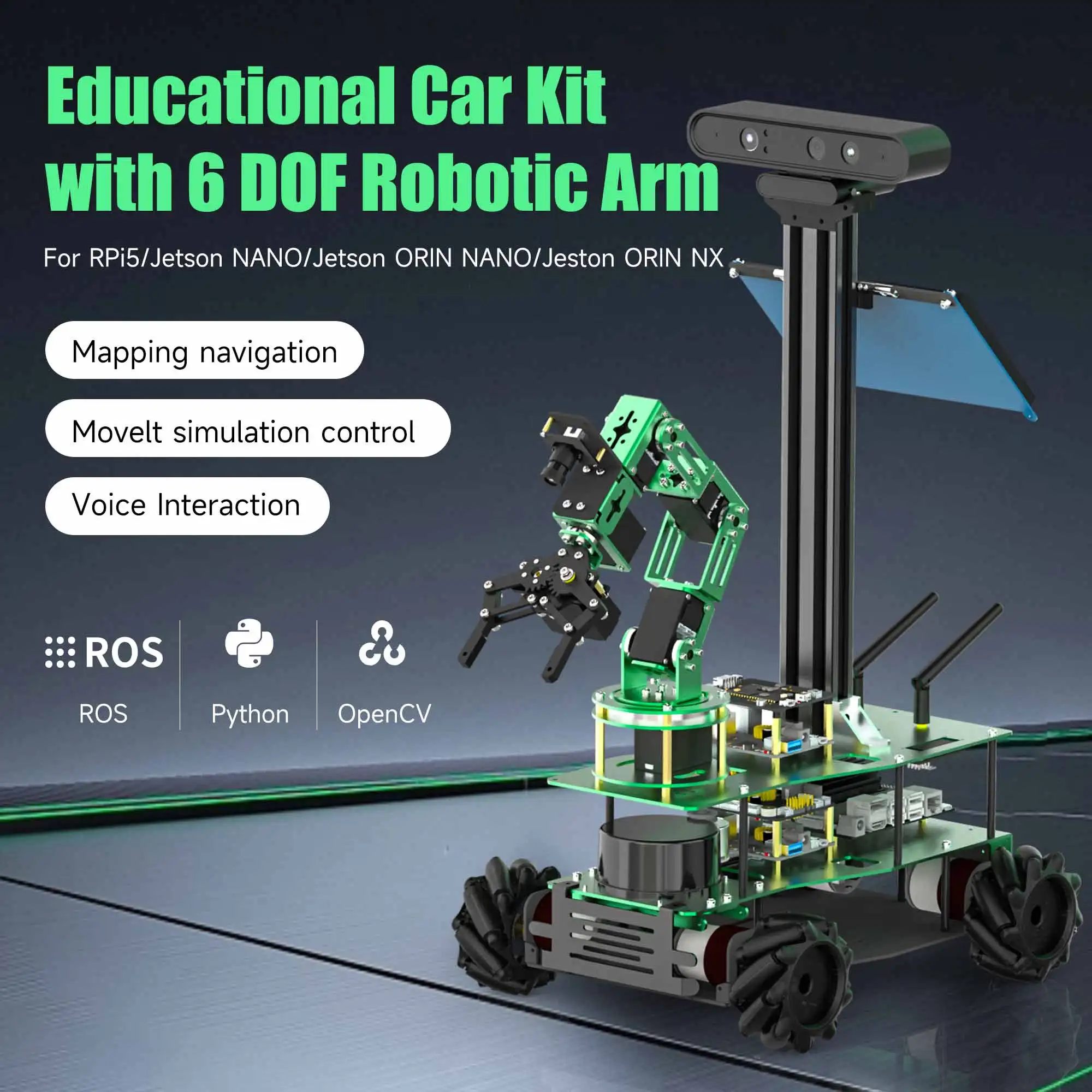 Rosmaster X3 Plus ROS AI Robot Python Programming with 6-DOF Moveit Robotic Arm for Jetson NANO/Orin NANO/Orin NX/RaspberryPi 5