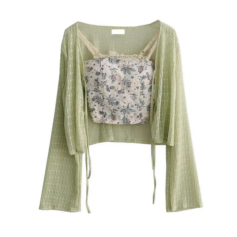Dentelle ort ouvert Cardigan glace soie Protection solaire vêtements femmes coréen Sle coupe ample longue Sve v-ne pull été Ou...