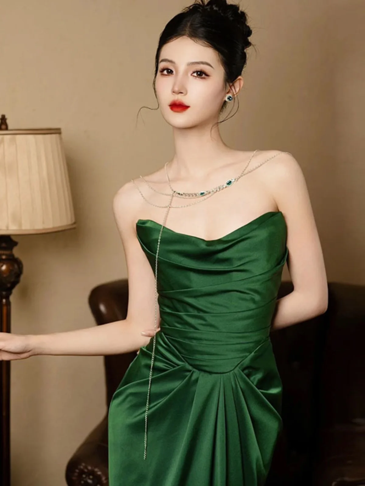 

een Satin Slimming Bridal Gown for Wedding Banquet Birthday Par Host Ceremony Long Evening Dr Faionable Midi Skirt