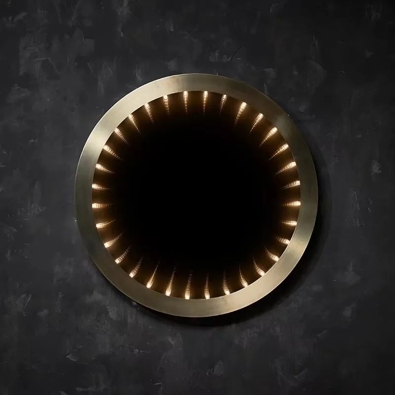 Antique Light Emitting Diode Bulb Villa Light Initial Flat Brass Round Wall Mirror Retro Infinite Light