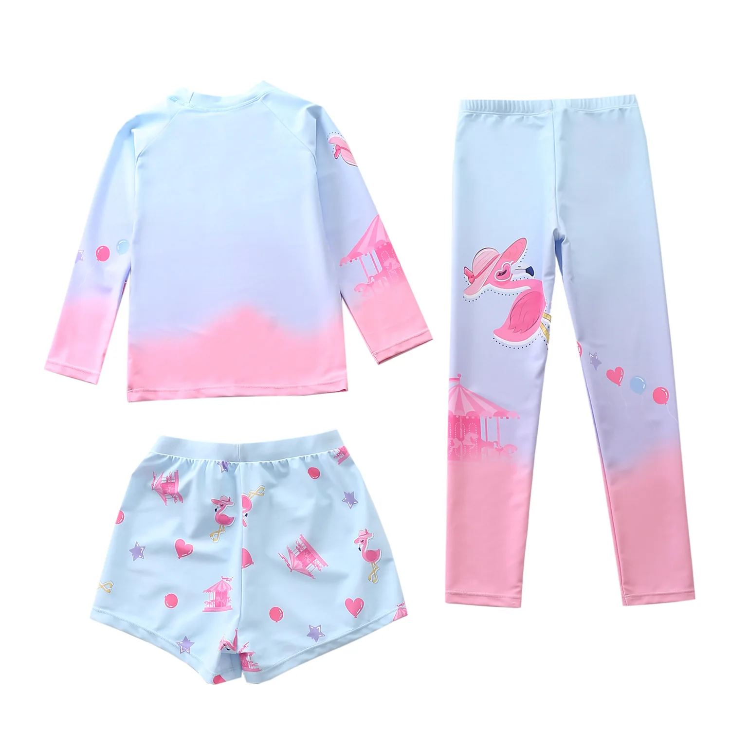 Girls\' Swimsuit 3 Pcs Bathing Suit Kids Long Sleeves Children\'s Swimwear Sunscreen Pool Beach Clothes Toddler Surf Swimming Wear