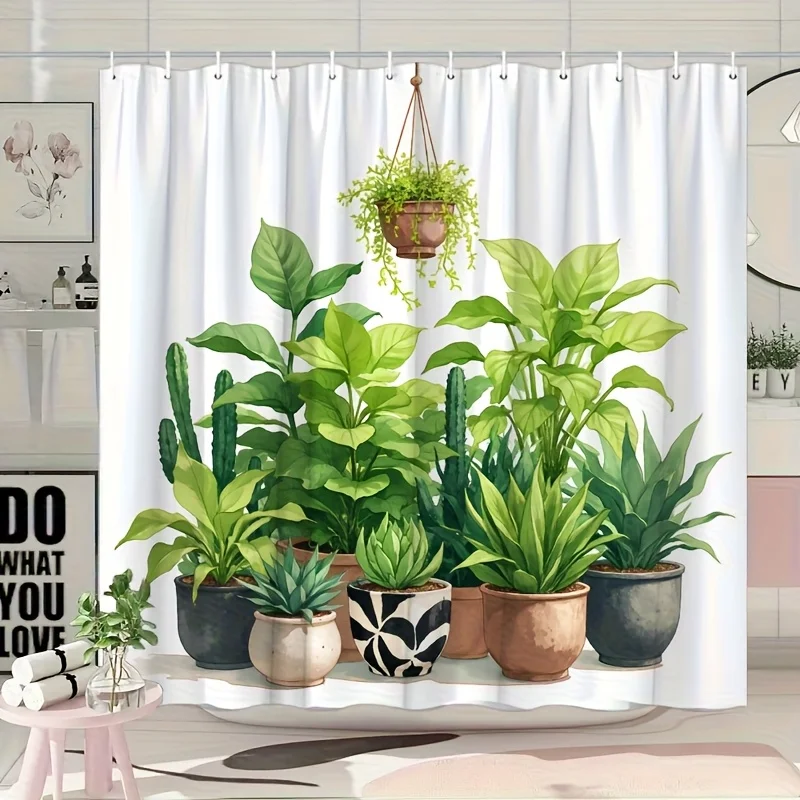 

1шт большой 70.8х70. Занавеска для душа с зеленью, суккулентами, кактусами и средиземноморскими растениями — дизайн ботанической пустыни, белая задняя часть