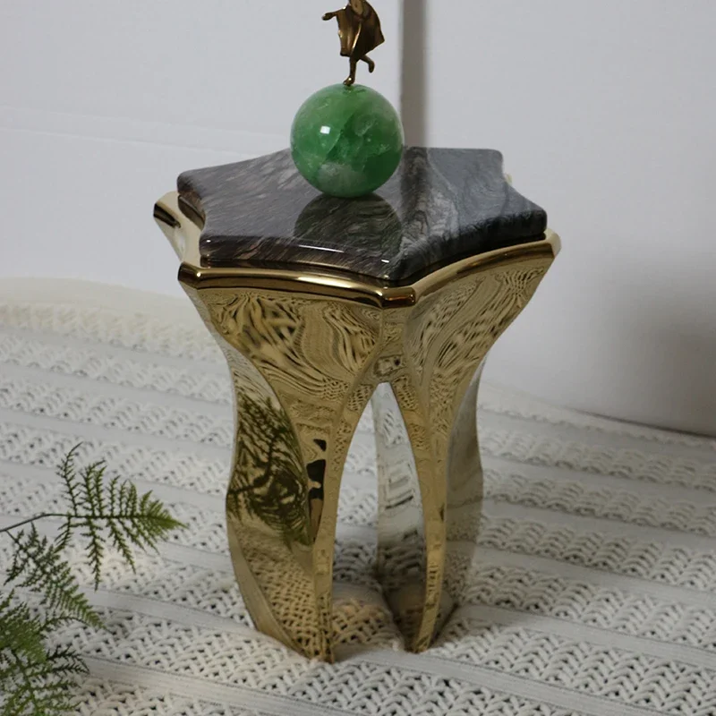 Italian light luxury marble corner table living room sofa master design art hexagonal star modern small apartment tea edge table