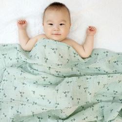 HappyFlute Baby Muslin Swaddle 100% Cotton Summer Soft Cute Print Baby Blanket 120*110CM