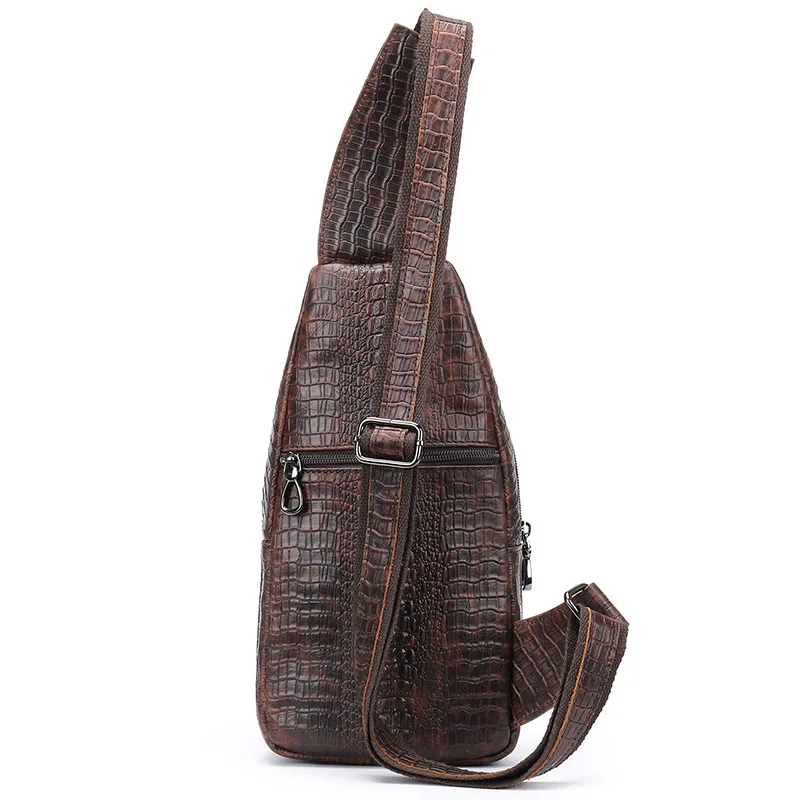 Crocodilo Couro Genuíno Sling Bag Crossbody Mochila Mens Ombro Peito Pack Daypack Cross Body Messenger Bags para Homem