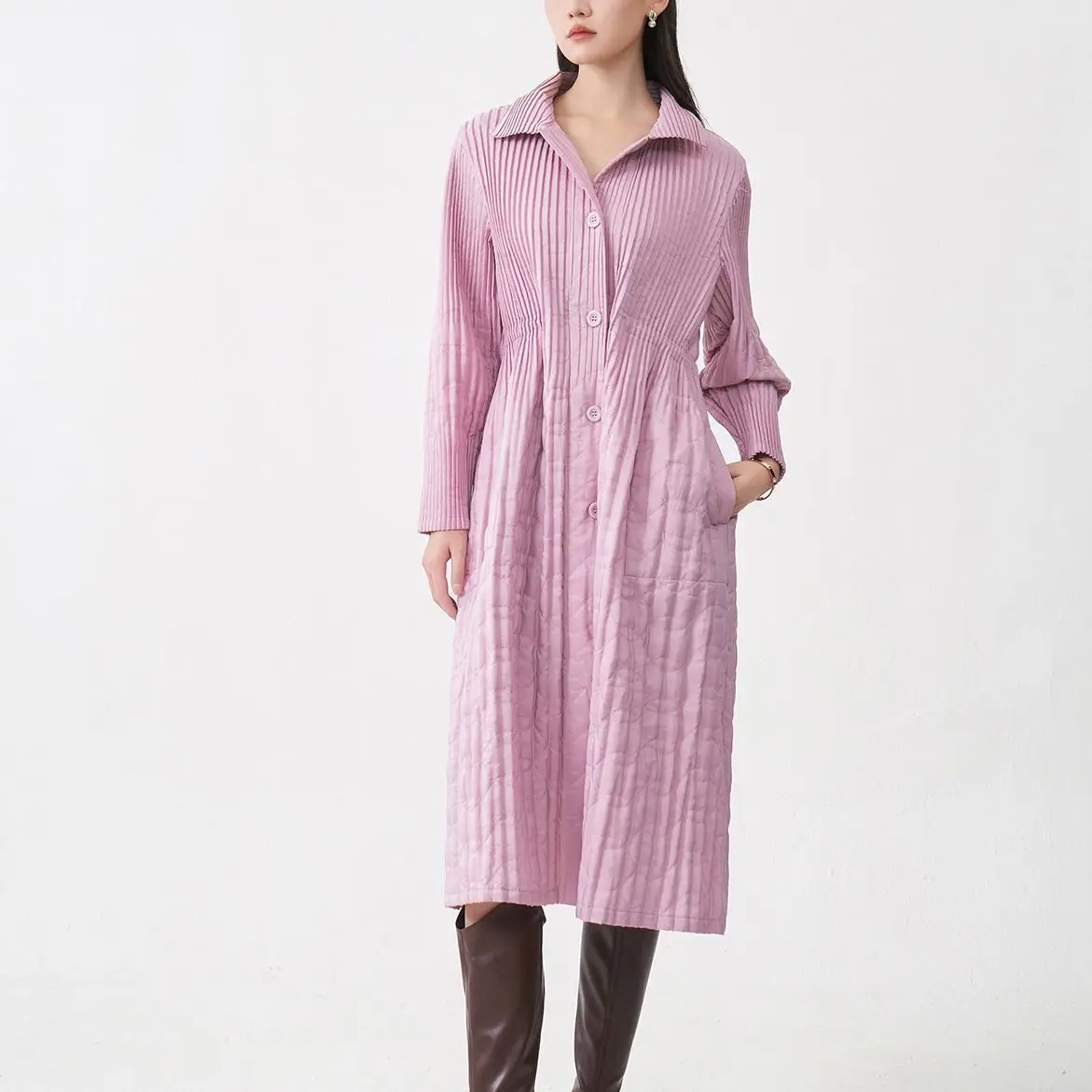 

Miyake Fold Winter 2025 New Cotton Jacket for Women, Medium To Long, Warm and Versatile, High End Cotton Clothes for Women