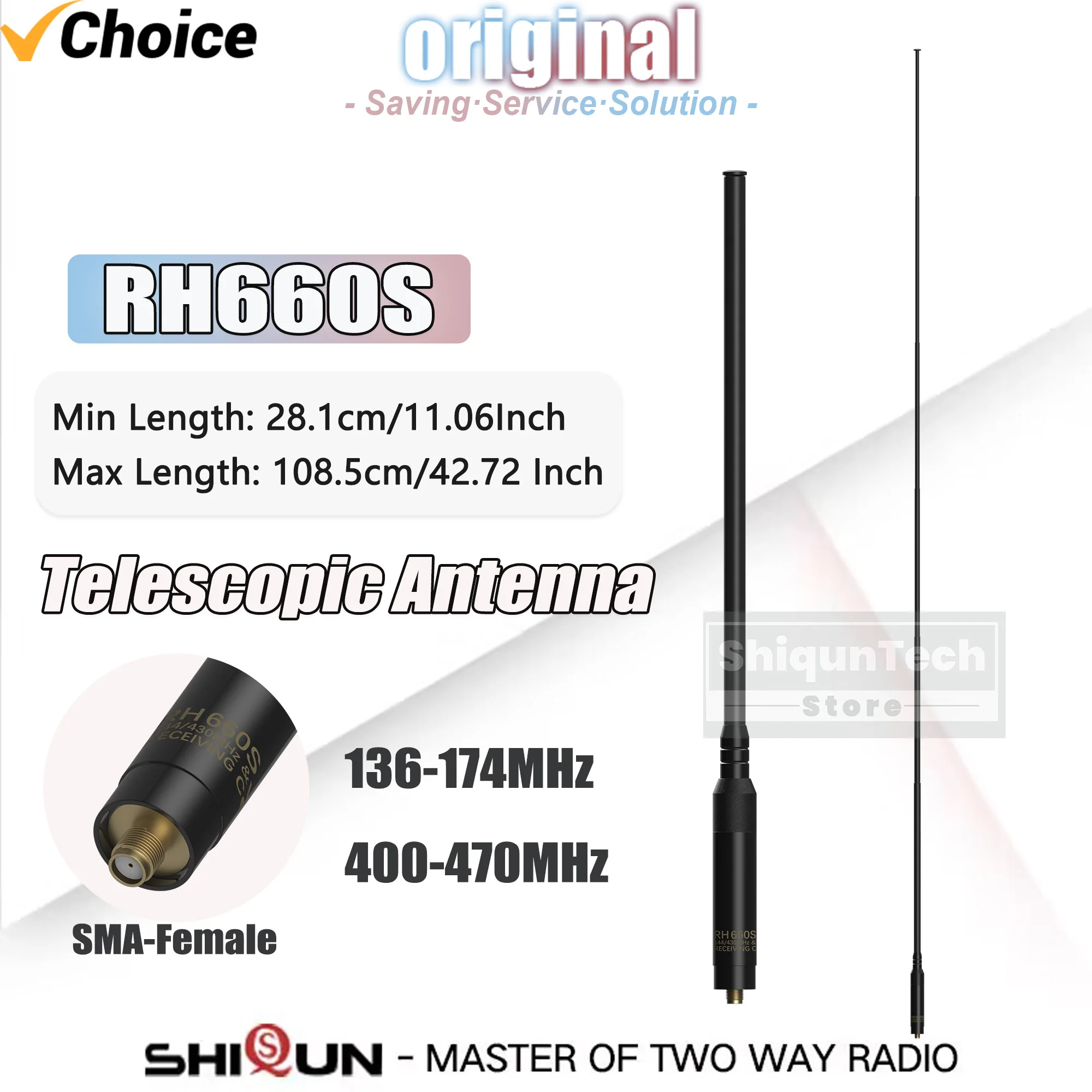 RH660S Antenna Telescopic High Gain Antenna SMA Female Dual Band 10W Aerial For Baofeng UV5R Quansheng Two Way Radio Accessories