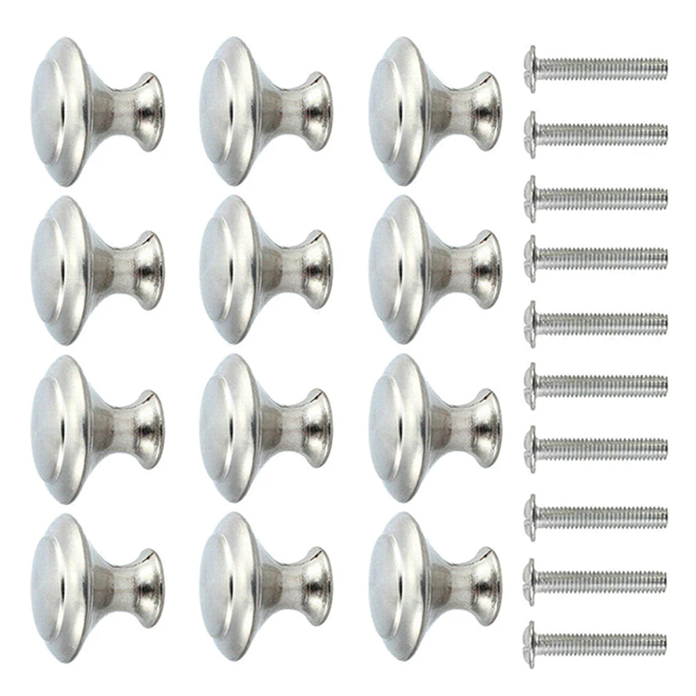 

12 pcs Stainless Steel Pull Handle Round Mushroom Knobs Single Hole Cabinet Drawer Handle Modern Durable Furniture Accessory