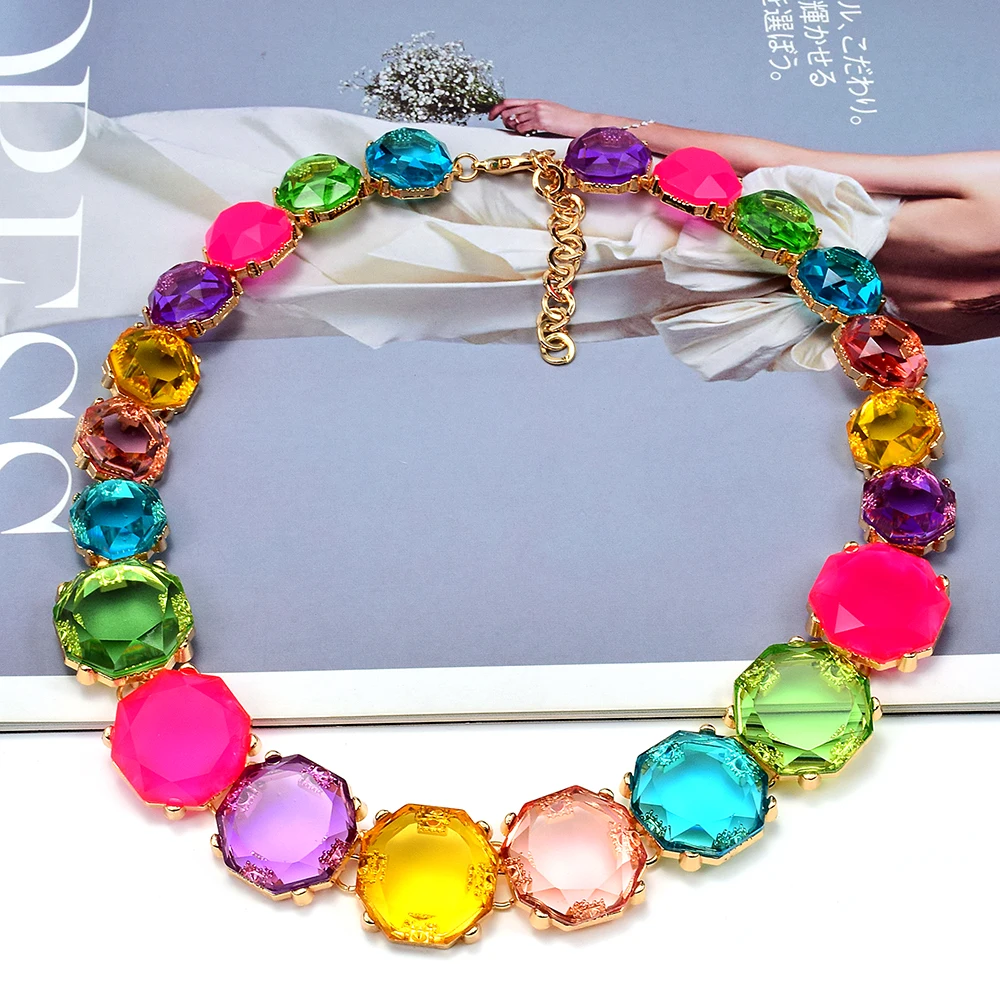 High Quality Multicolor Acrylic Choker Necklace Women Jewelry Resin Statement Collar Necklace