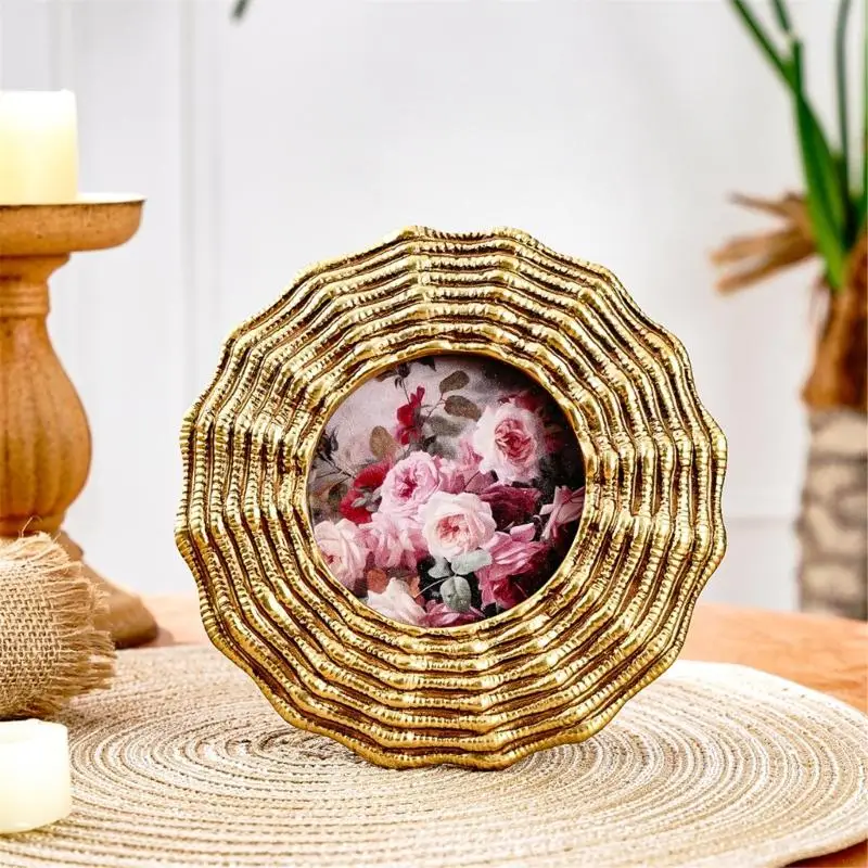 Decorative Picture Frame Round Photo Frame Photo Display Frame Gold Finish With Raised Border and Insert Included for Y5GB