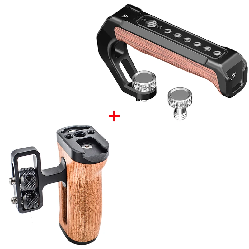 

Универсальная верхняя/левая и правая боковая ручка для камеры Sony Canon Nikon, клетка для камеры, деревянная ручка, холодный башмак для микрофона, подсветка