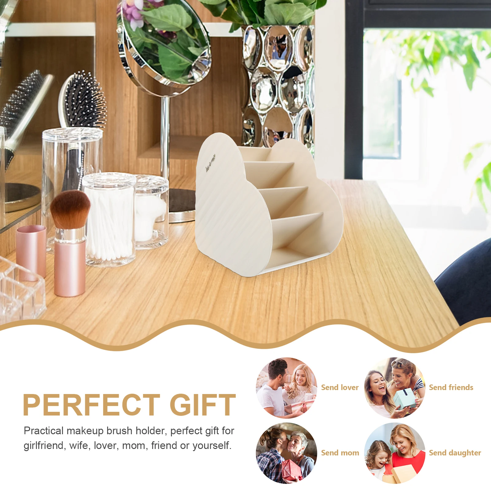 

Heart Shape Makeup Brush Holder Plastic Pen Holder Pencil Storage Stationery Organizer Desktop Sundries Container Brush