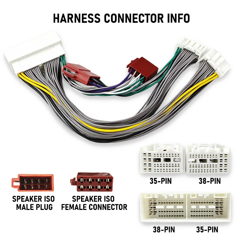 DSP Amplifier T-Harness 35Pin 38Pin SOT Lead Cable for Hyundai Kia, ISO Speaker High Level Signal Breakout Harness Plug & Play
