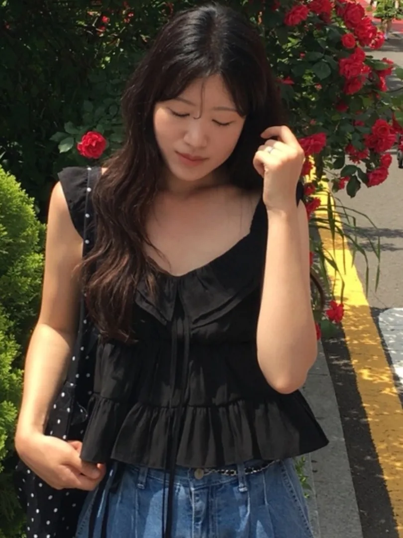 Ceco ter con Pliegues Estilo Coreano, Blusa E de Verano para Mujer, Top Chic con Encaje y Gasa