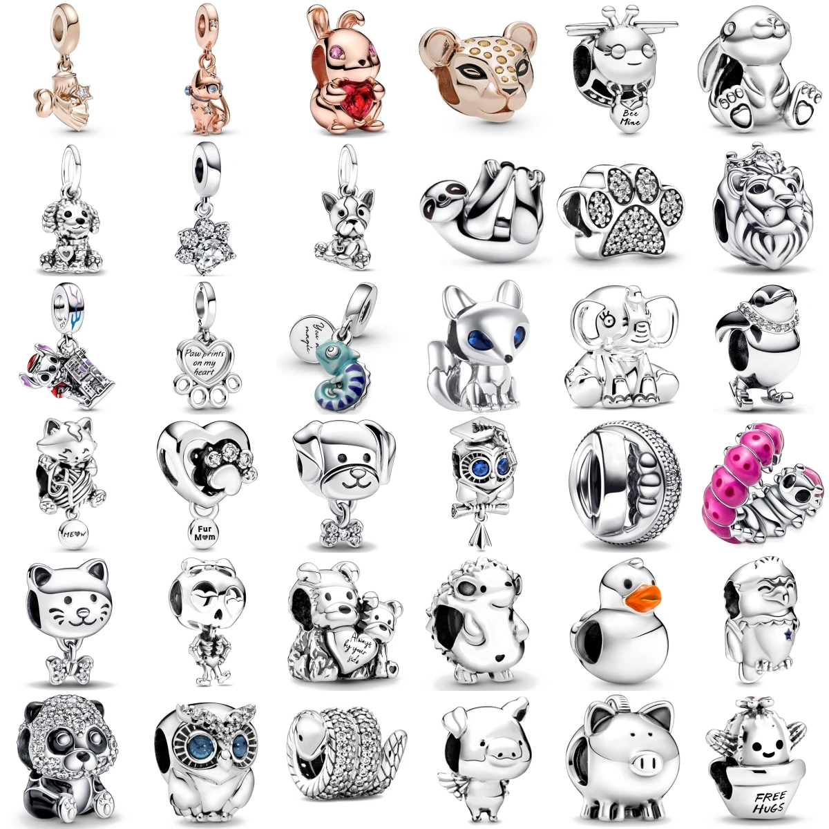 New 925 Silver Cute Animal Penguin Panda Duck Pendants Charms Beads Fit Original Pandora Bracelet DIY Jewelry For Women 2024