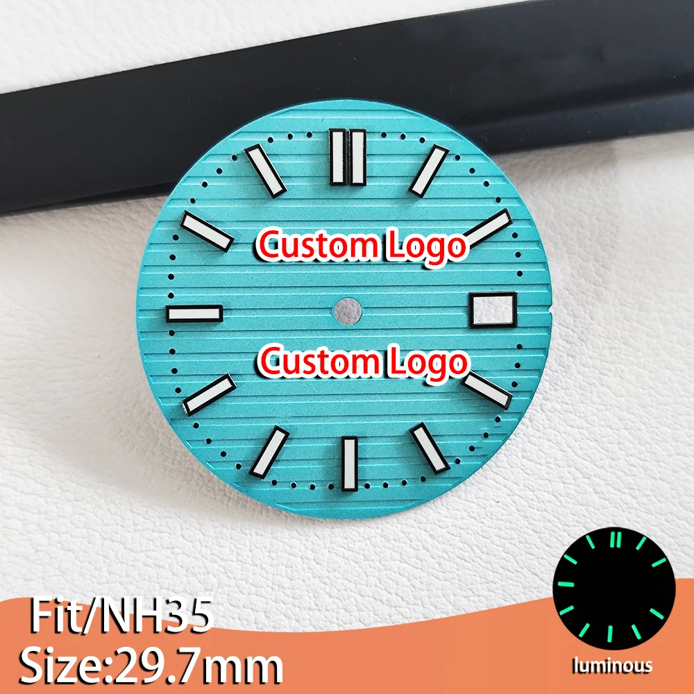 29.7mm Custom Logo Watch Dial Green Luminous Fits NH35 Series Movements Replacement Watch Accessory mens new multi-color Dials