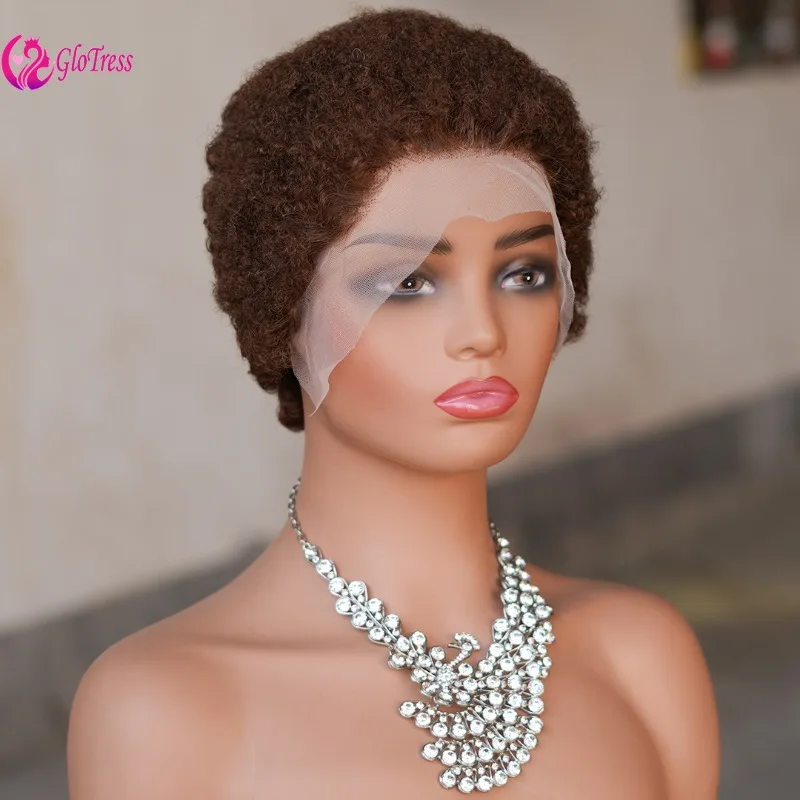 13x4 Lace Frontal Echthaar Pixie Perücken Brasilianisches Afro Kinky Virgin Remy Lockiges Afro-Haar Hochwertig Bequem Weich Natürlich – Detail 4