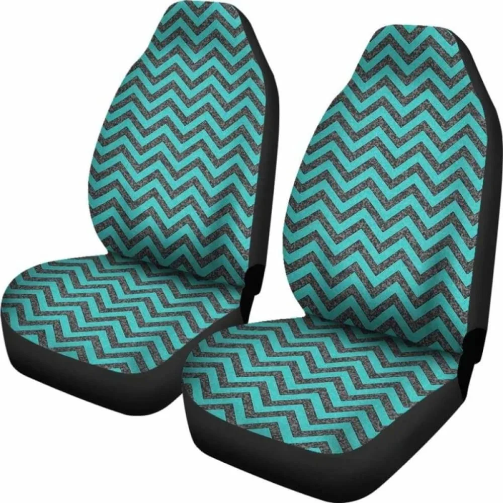 Rustic Teal And Gray Marble Chevron Car Seat Covers,Pack of 2 Universal Front Seat Protective Cover