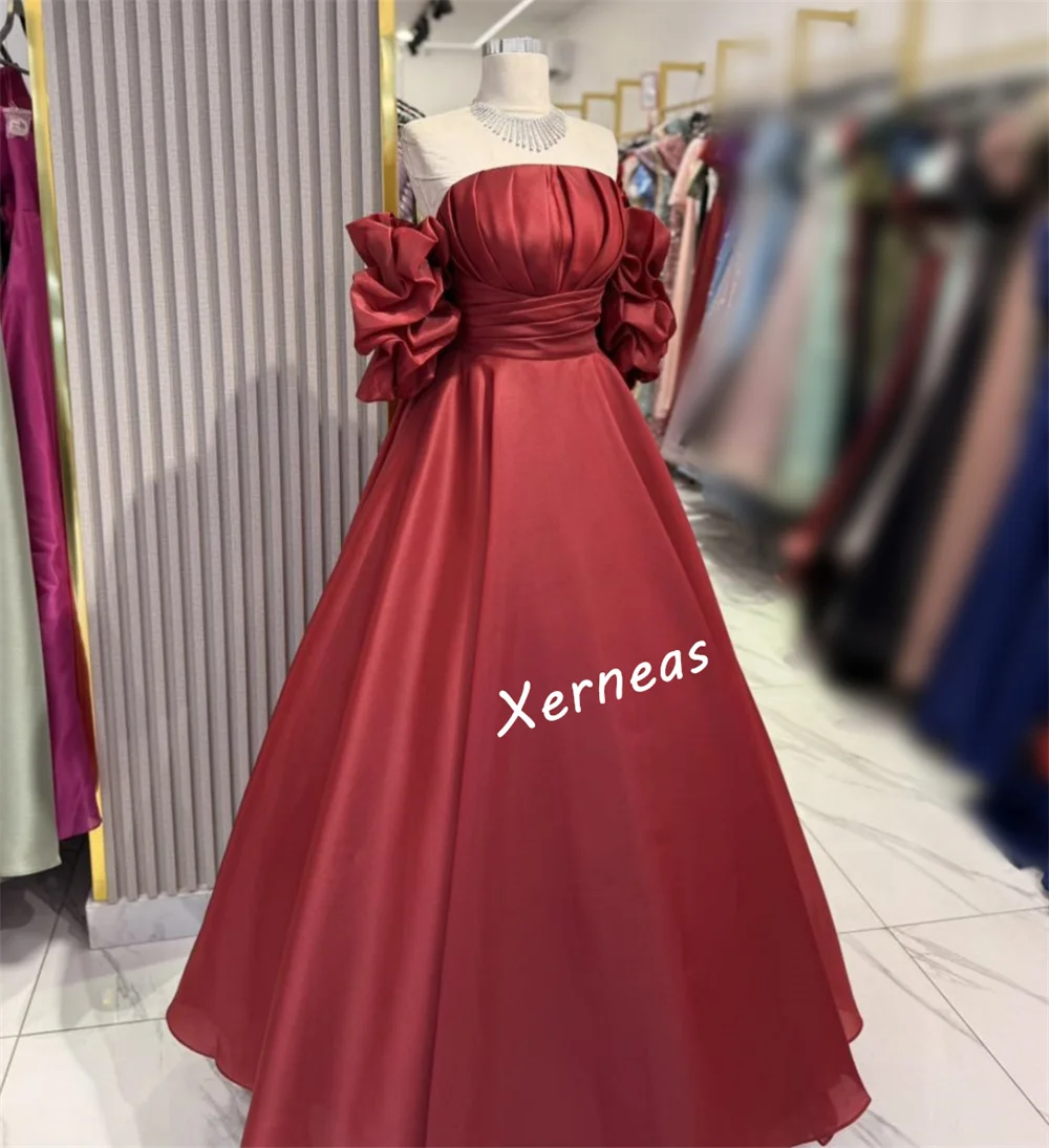 맞춤형 Organza Pleat A 라인 레드 롱 드레스 맞춤형 행사 현대적인 스타일 우아한 파티 드레스 댄스 파티 매력적인 고품질