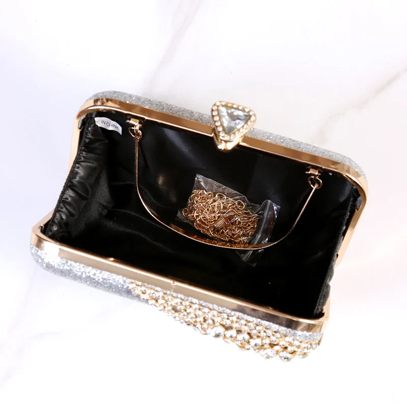 Women Diamond Evening Bag Glitter Hollow Out Gold Rhinestone Handbag Ladies Chain Crystal Wedding Party Mini Purse Day Clutch