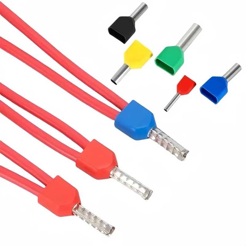 

100PCS TE6014 Double Pipe 0.5~6.0² Cold Pressed End Double Wire Tube Shaped Insulated Tubular Terminal