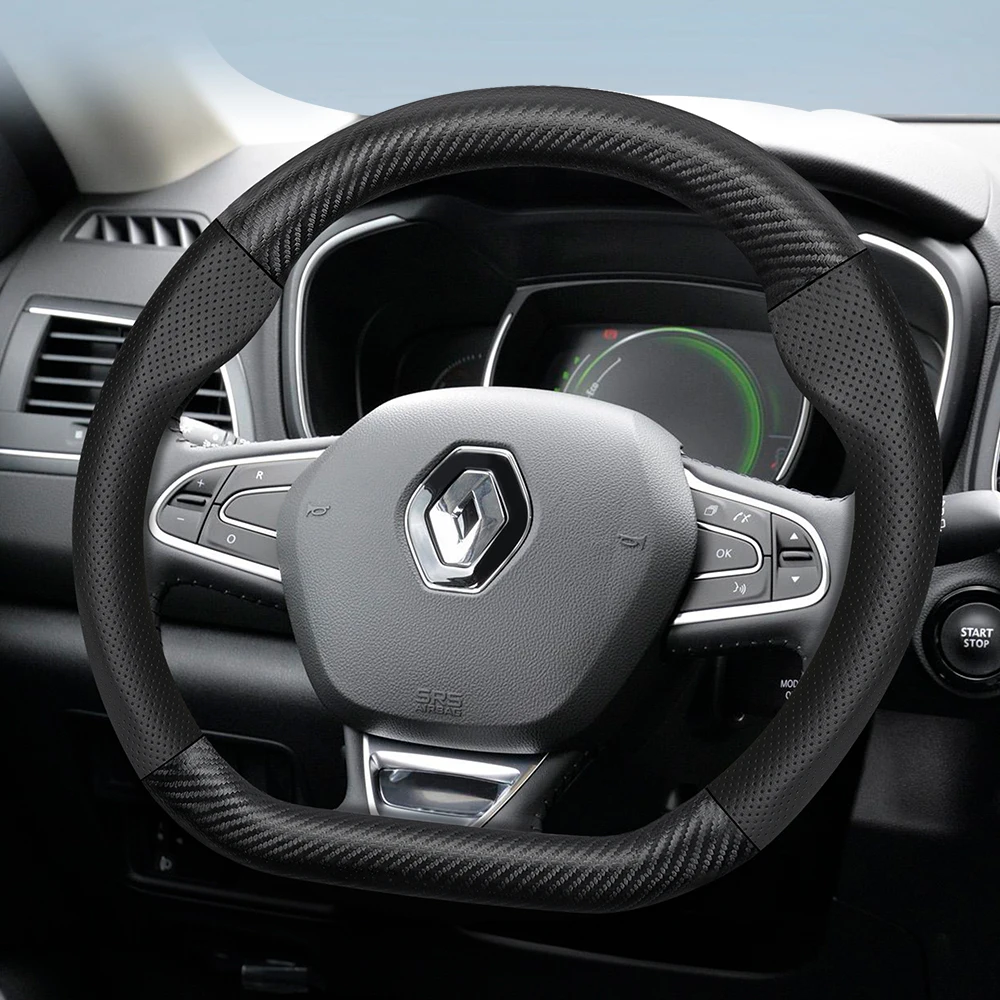 

Для Renault текстура углеродного волокна перфорированный кожаный чехол на руль Megane 3 Clio Scenic Trafic Captur Sport Kangoo Laguna
