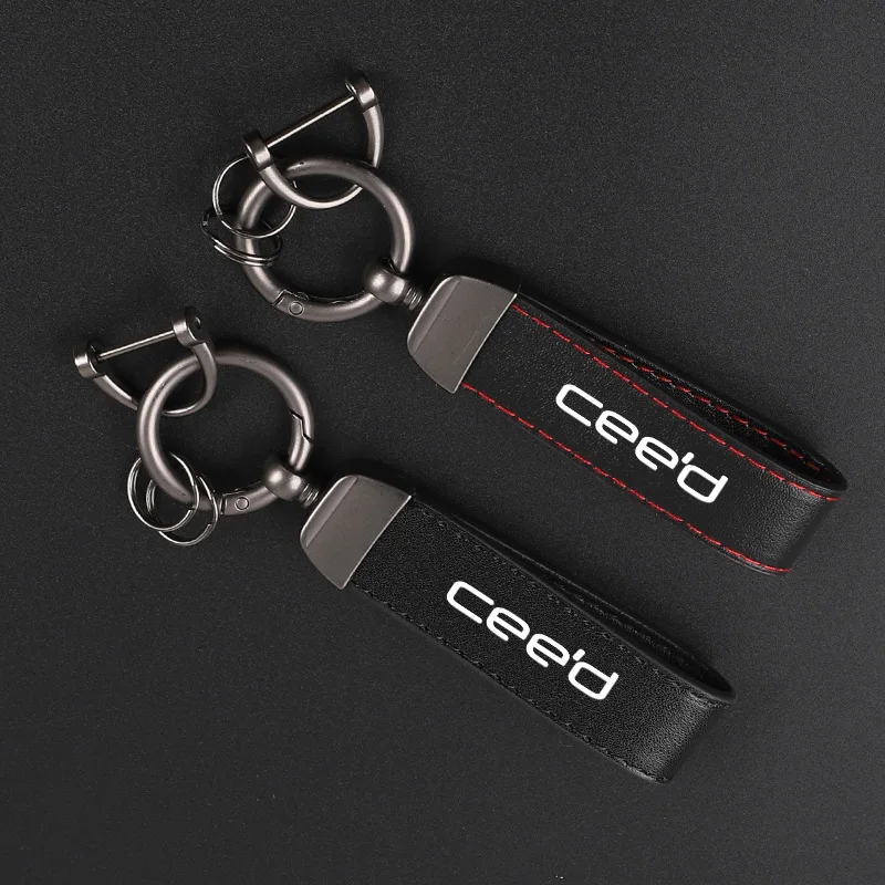 Deluxe Leather Keychain with Car Badge Keychain Pendant For KIA CEED