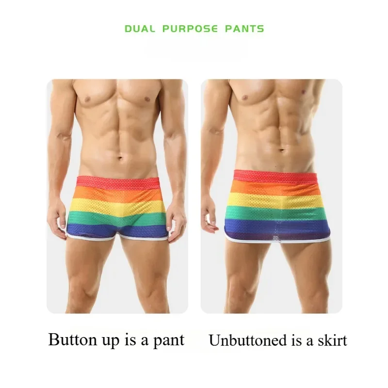 Rainbow Arrow Boxers Panties Men's Skirts Bugle Pouch Underwear Trendy Male Swimming Fitness Flat Shorts Elastic Gay Clothes