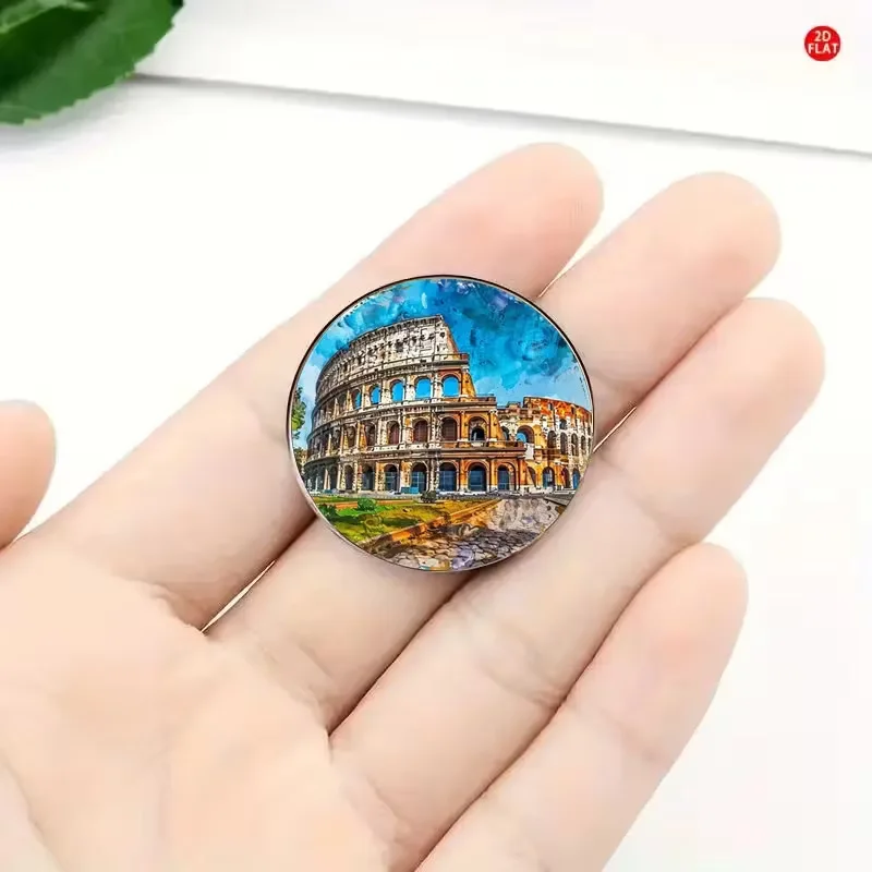 Vintage Watercolor Roman Colosseum Brooch Hand-Painted Enamel Pin for Tourists Souvenir Badge History Buffs Europe Travelers
