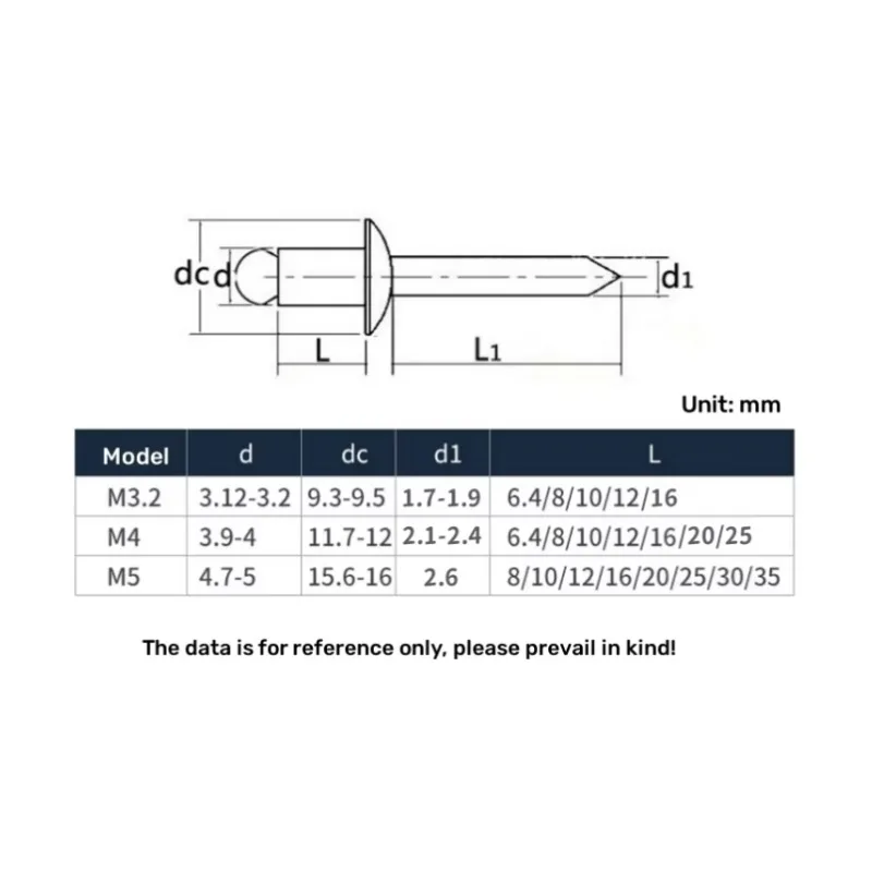 Aluminium Steel Large Flange Head Black Blind Rivet Large Cap Open End Blind Rivet pull Cap Split Rivet M3.2 M4 M5