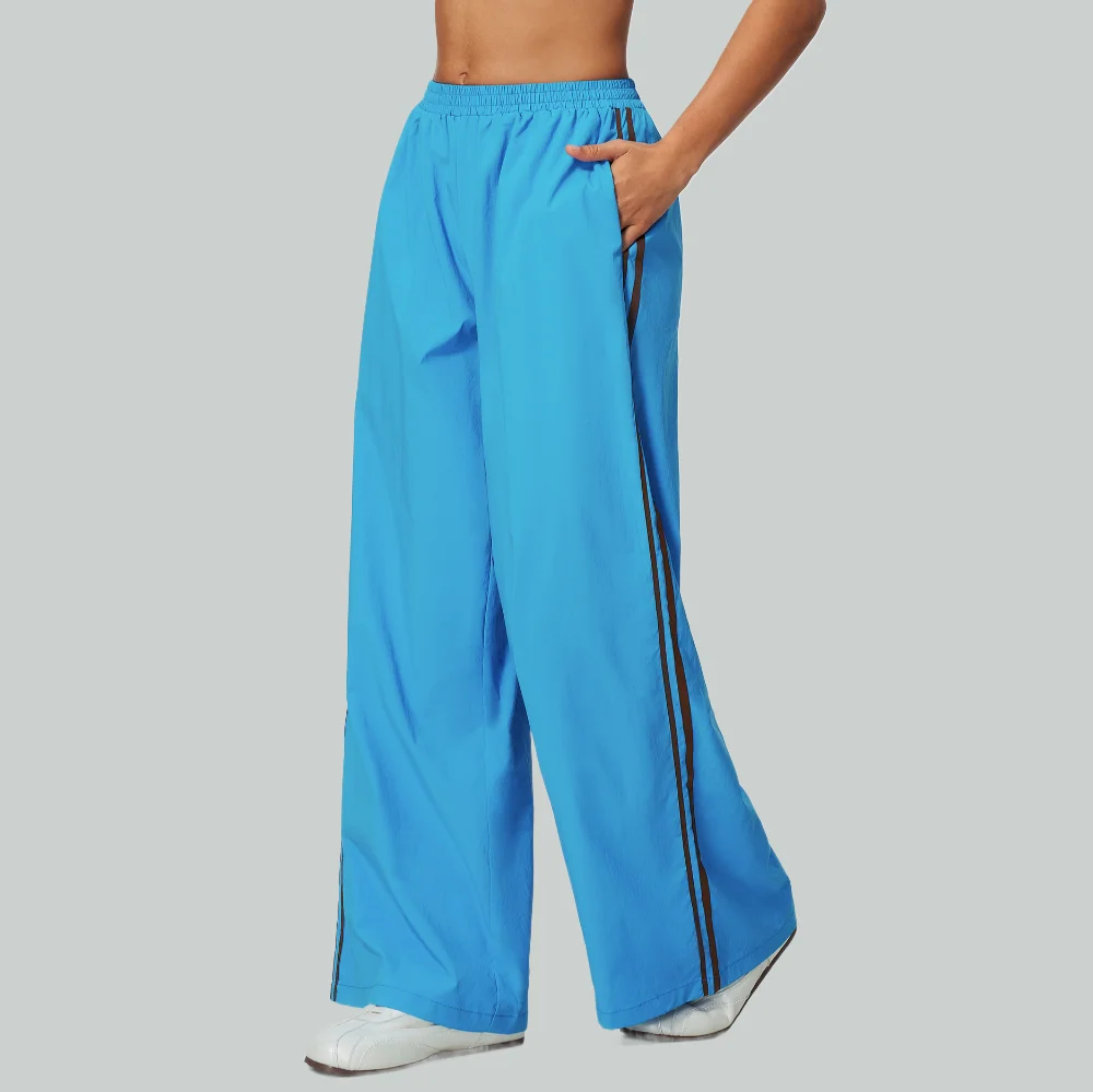 Quick Drying Yoga Pants For Women Contrasting Colors Loose Casual Wide Leg Pants Running Training Hanging Sports Pants For Women